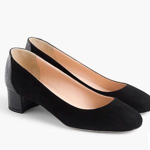 J. Crew sz. 9.5 black suede pumps with croc heels